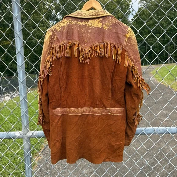 Vintage 1940s Leather Suede Western Rockabilly Fringe Jacket Size Large - Picture 13 of 13